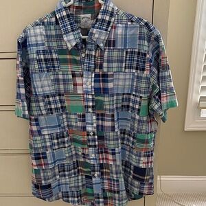 Brooks Brothers Blue and Green Plaid Shirt. Classic madras.